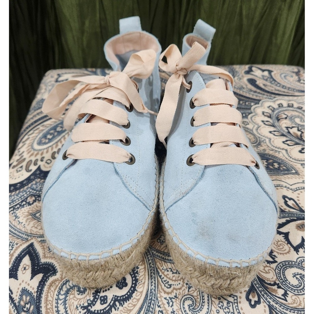 Rocky Barnes x Manebi Light Blue Suede Platform Espadrille‎ Sneakers Ribbon Lace